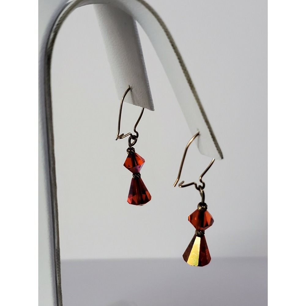 Vintage Gold Tone Fancy Salmon Orange Bead Drop Pierced Earrings Kidney Hooks - Picture 12 of 12